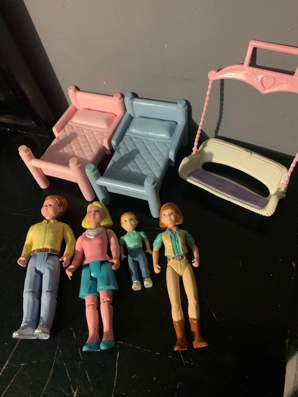 Vintage Fisher Price Loving Family Doll Toy Figure Lot Furniture Dolls